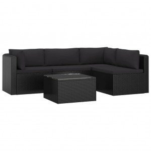 Set muebles de jardín 5 piezas y cojines ratán sintético negro H