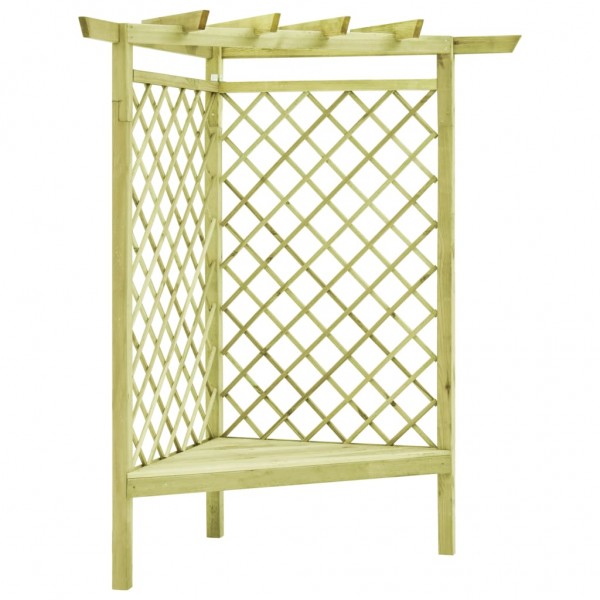 Pérgola esquina y asiento madera pino impregnada 130x130x197 cm D