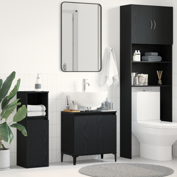 Mueble de lavabo Negro Roble 58x33x60 cm Madera elaborada D