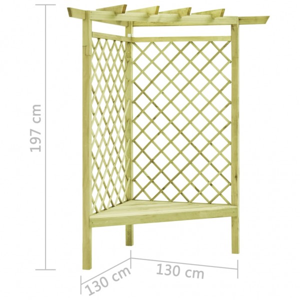 Pérgola esquina y asiento madera pino impregnada 130x130x197 cm M 5