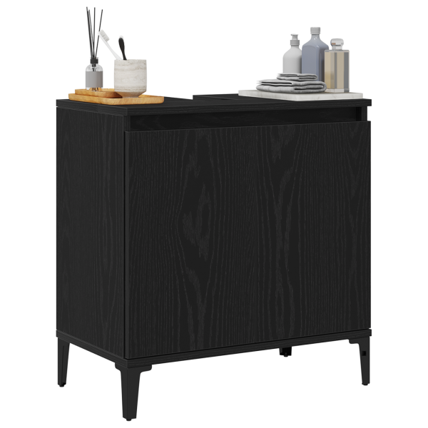 Mueble de lavabo Negro Roble 58x33x60 cm Madera elaborada M 3