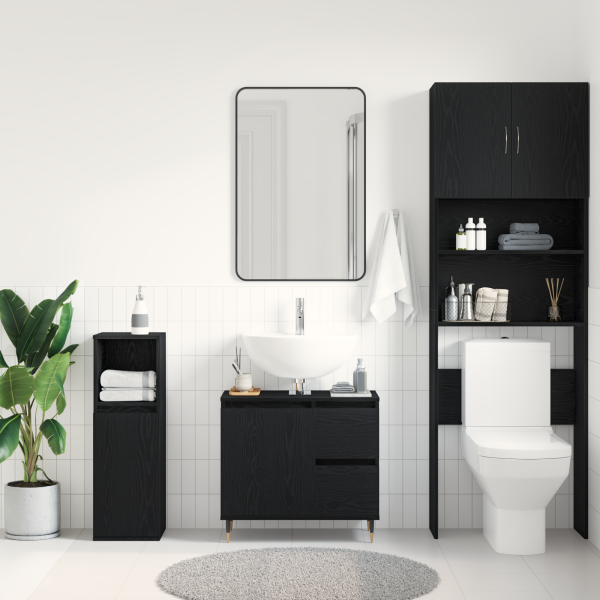 Cabinet de lavabo  Negro Roble 65x33x60 cm Madera elaborada M 4