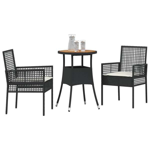 Conjunto de Jantar de 3 Peças Preto Rattan Sintético M 3