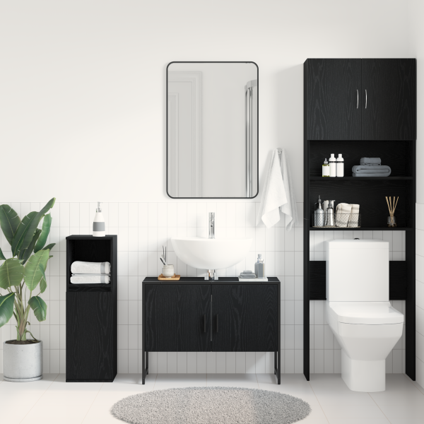 Armario de Lavabo de Baño  Roble Negro 80x33x60 cm Madera Contrachapada M 4