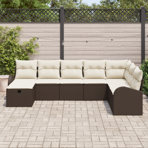 Conjunto de Sofás de Jardim 8 Peças com Almofadas Castanho Polirattan M 3