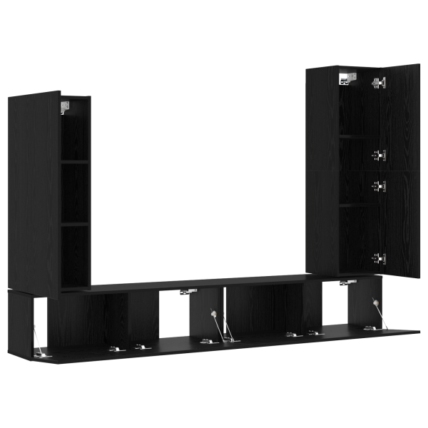 Conjunto de Armário para TV de 4 Peças Montado na Parede - Preto Carvalho. Madeira M 5