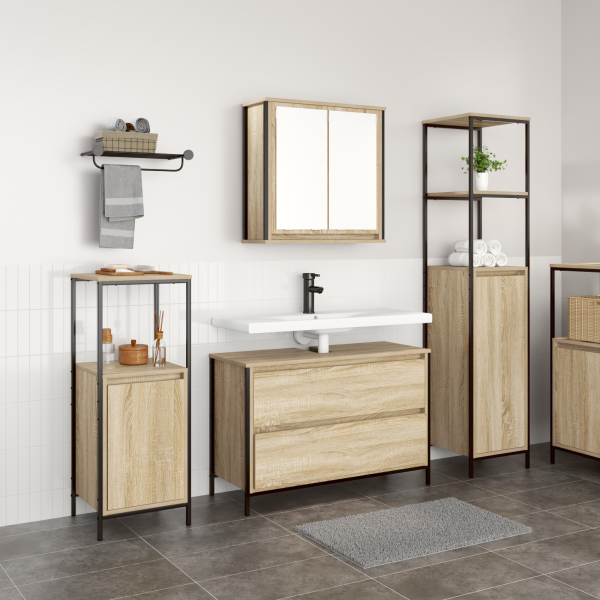 Conjunto de Muebles de Baño de 3 Piezas de  en Madera Engineered de Roble Sonoma D