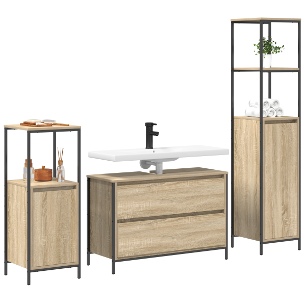 Conjunto de Muebles de Baño de 3 Piezas de  en Madera Engineered de Roble Sonoma M 3
