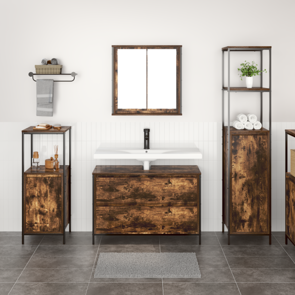 Conjunto de muebles de baño de 3 piezas en roble ahumado y madera elaborada M 4
