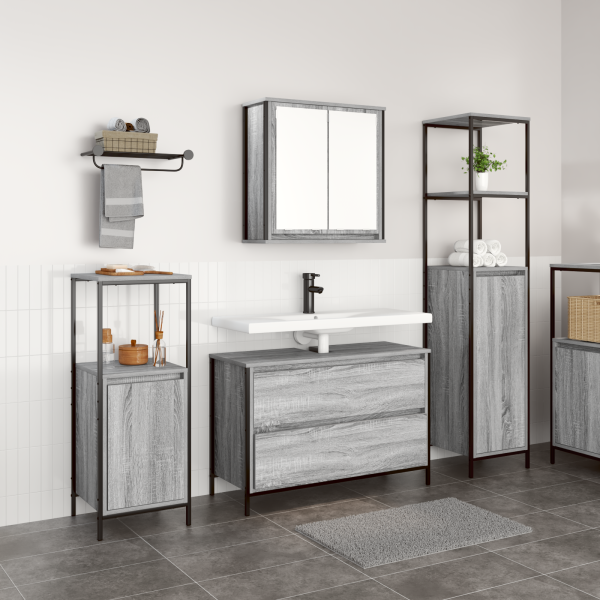 Conjunto de Muebles de Baño de 3 Piezas  Gris Sonoma de Madera Elaborada D