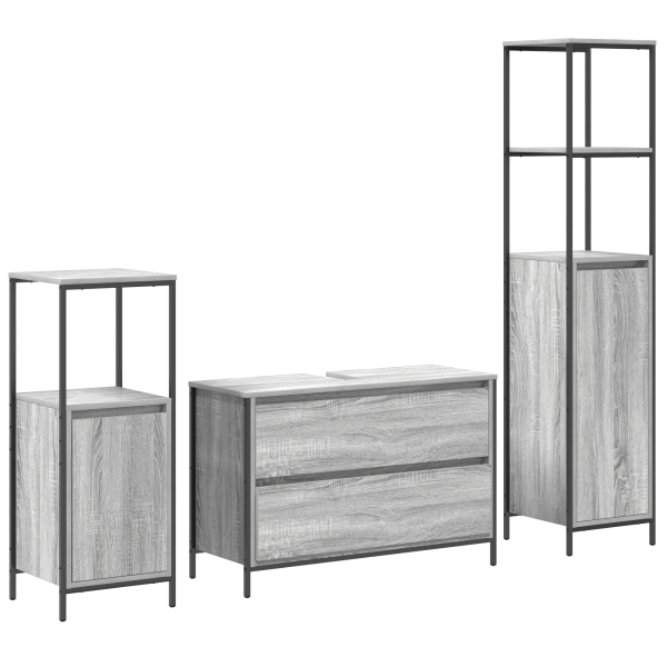 Conjunto de Muebles de Baño de 3 Piezas  Gris Sonoma de Madera Elaborada M 2