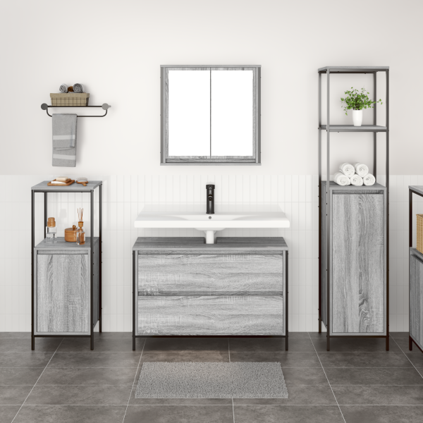 Conjunto de Muebles de Baño de 3 Piezas  Gris Sonoma de Madera Elaborada M 4