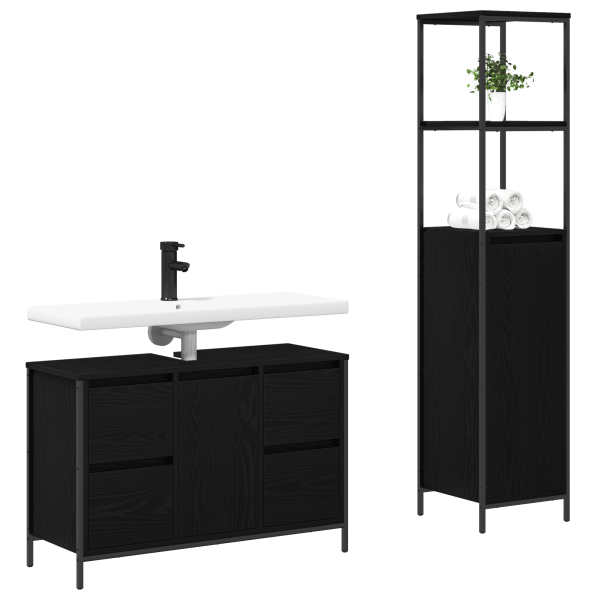 Juego de Muebles para el Baño de 2 Piezas en Madera de Roble Negro M 3