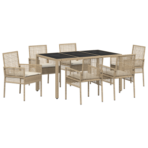 Conjunto de Comedor de Jardín de 7 Piezas con Cojines Beige de Polirratán H
