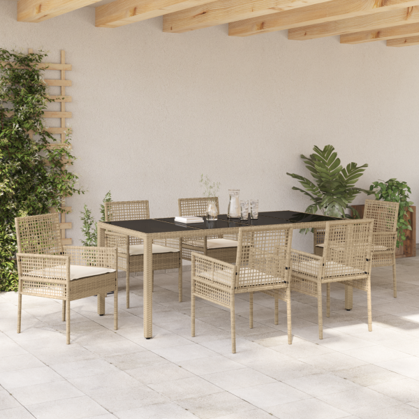 Conjunto de Jantar para Jardim 7 pcs Bege 190 x 90 x 75 cm M 4