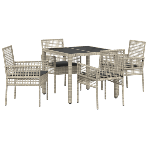 Set de Comedor de Jardín de 5 Piezas con Cojines Gris Claro de Poliratán H