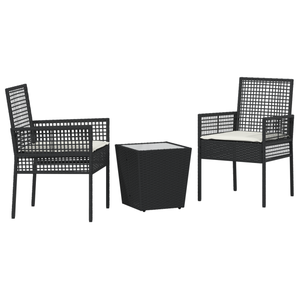 Conjunto de Bistro de Jardim 3 Peças com Almofadas Preto Rattan Sintético M 2