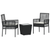 Conjunto de Bistro de Jardim 3 Peças com Almofadas Preto Rattan Sintético 2