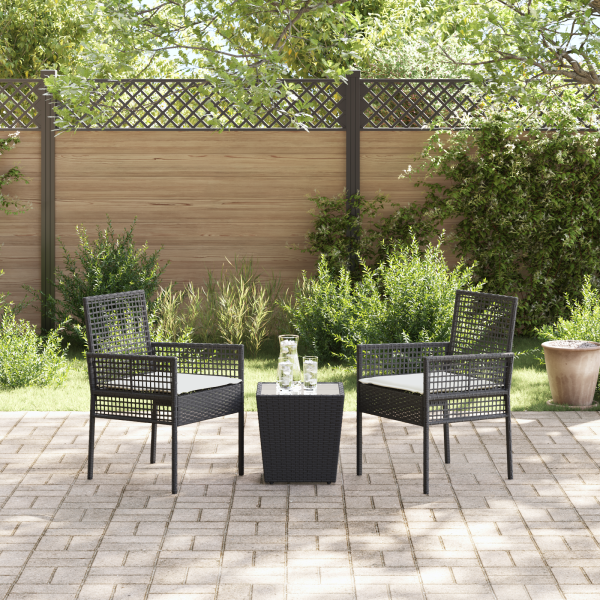 Conjunto de Bistro de Jardim 3 Peças com Almofadas Preto Rattan Sintético M 4