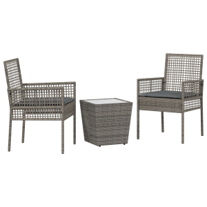 Conjunto de Bistro de Jardim 3 Peças com Almofadas Cinza Vime Poly H
