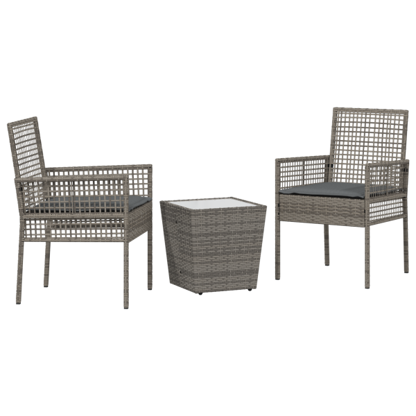 Set de Bistro de Jardín de 3 Piezas con Cojines en Gris de Poliratán M 2