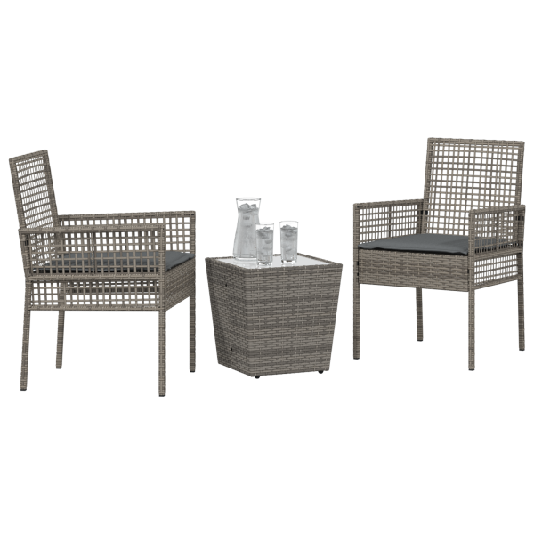 Conjunto de Bistro de Jardim 3 Peças com Almofadas Cinza Vime Poly M 3