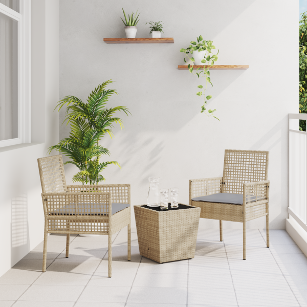Conjunto de bistro de jardín de 3 piezas  con cojines Beige de polirratán D