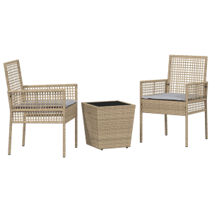 Conjunto de Bistro Jardim 3 Peças com Almofadas Bege em Polyrattan H