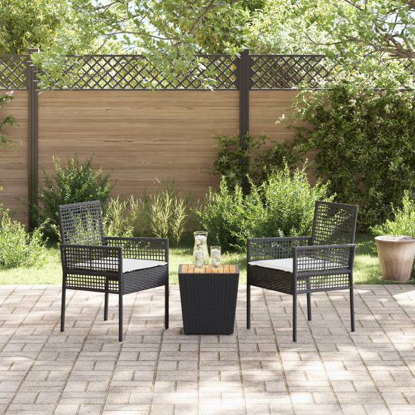 Conjunto de Bistro de Jardim VidaXL com 3 Peças e Almofadas Preto em Rattan M 4