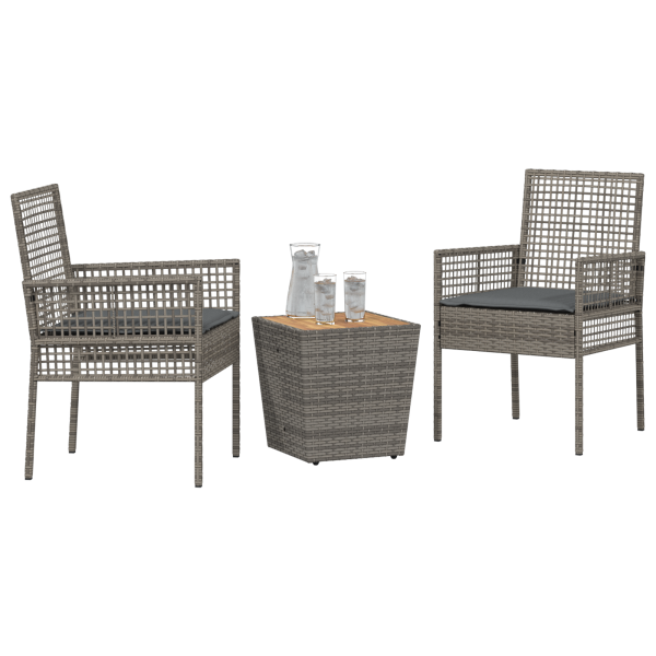Conjunto de Bistro de Jardim VidaXL com 3 Peças e Almofadas Cinza Rattan Poliéster M 3