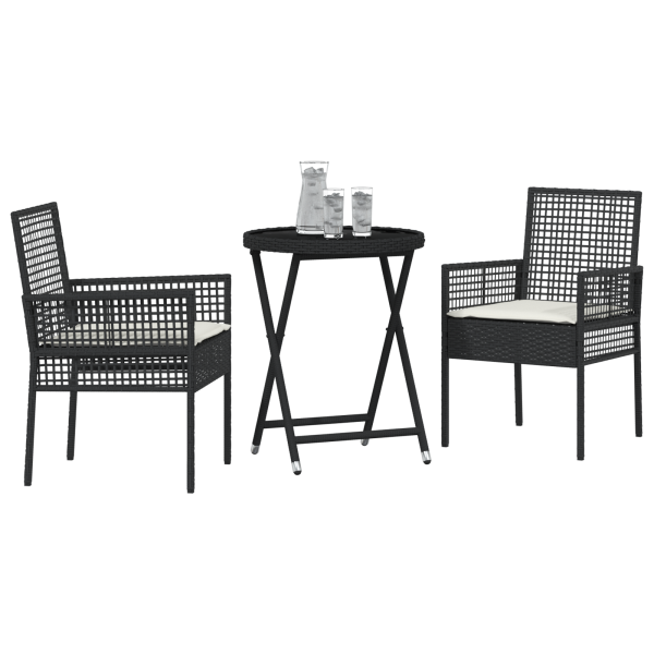 Conjunto de Bistro de Jardim com 3 Peças e Almofadas em Rattan Sintético Preto M 3