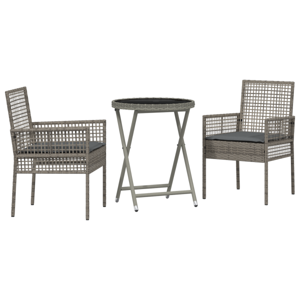 Conjunto de Bistro de Jardim com 3 Peças e Almofadas Cinza em Rattan Sintético M 2