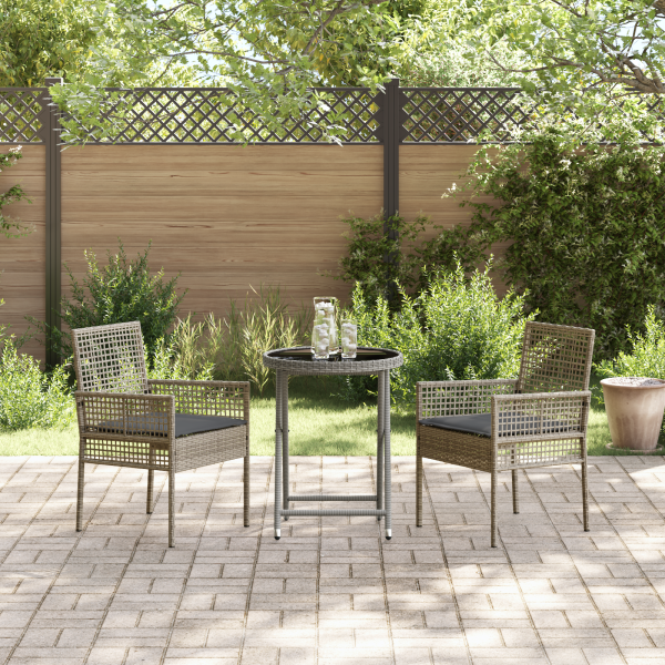 Conjunto de Bistro de Jardim com 3 Peças e Almofadas Cinza em Rattan Sintético M 4
