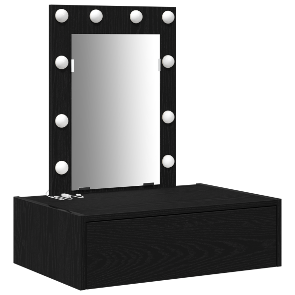 Mesa de Maquiagem Montada na Parede com Luzes LED - Carvalho Preto M 2