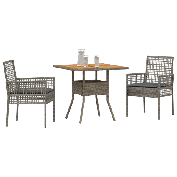 Conjunto de Jantar de 3 Peças com Almofadas Cinza de Rattan M 3