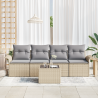 Sofá de Jardim com 5 Peças e Almofadas - Rattan Sintético Bege 3