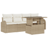 Juego de Sofá de Jardín de 5 Piezas con Cojines Beige de Ratán Poliéster 2