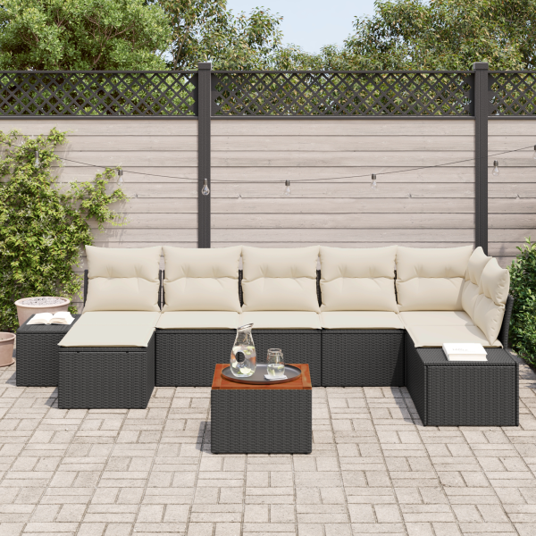 Conjunto de Sofá de Jardim 8 pcs Preto. branco M 3
