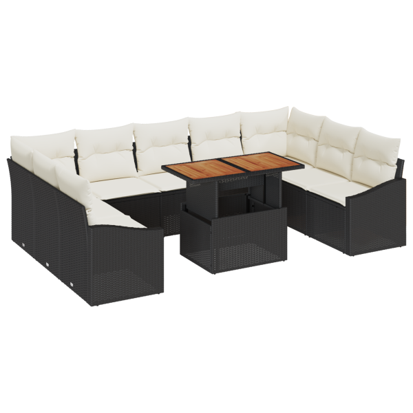 Conjunto de Sofá de Jardim com Almofadas Preto Rattan de Polietileno M 2