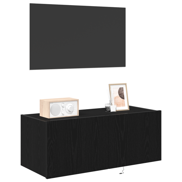 Gabinete de TV  con luces LED Negro Roble 80x35x31 cm M 3