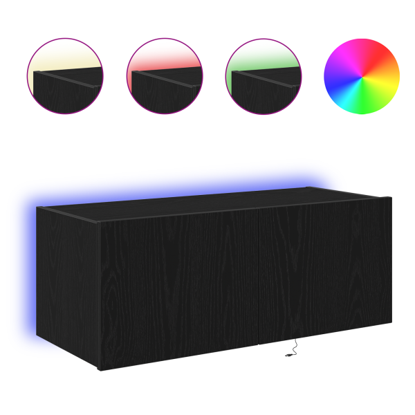 Gabinete de TV  con luces LED Negro Roble 80x35x31 cm M 4