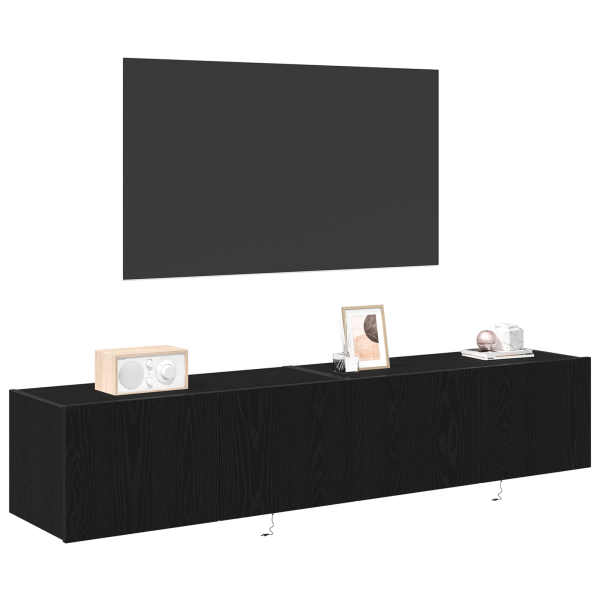Gabinetes de pared para TV  con luces LED 2 piezas Roble Negro 80x35x31 cm M 3