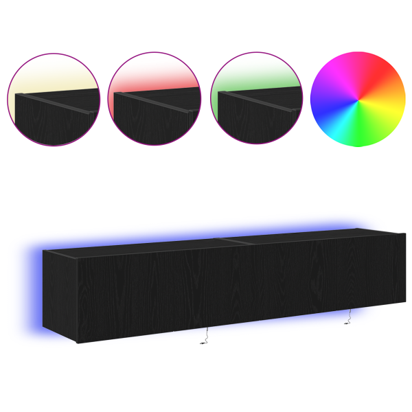 Armários de TV  com luzes LED 2 pcs Preto Carvalho 80x35x31 cm M 4