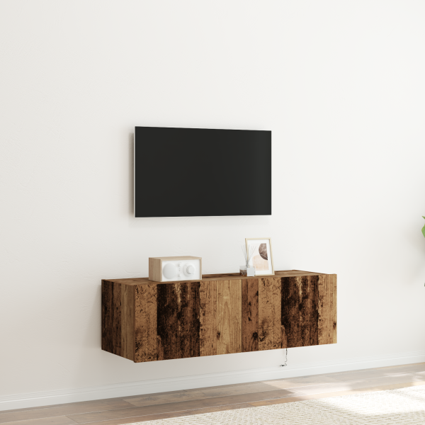 Cabinet de TV  con luces LED Madera Vieja 100x35x31 cm D