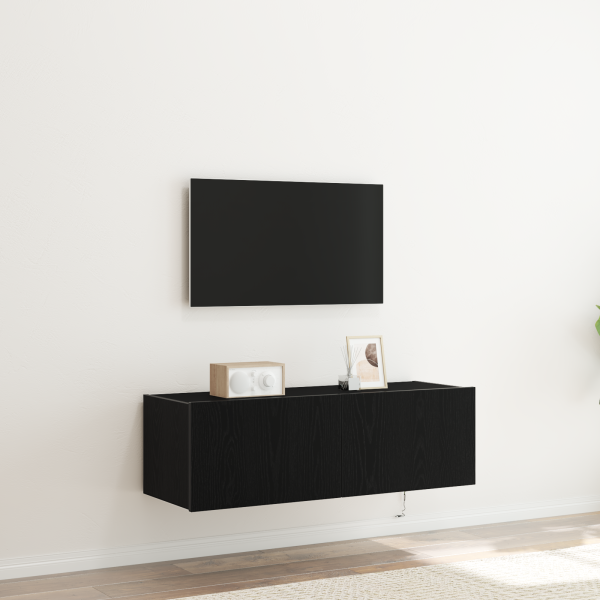 Cabinet de pared para TV  con luces LED Negro Roble 100x35x31 cm D