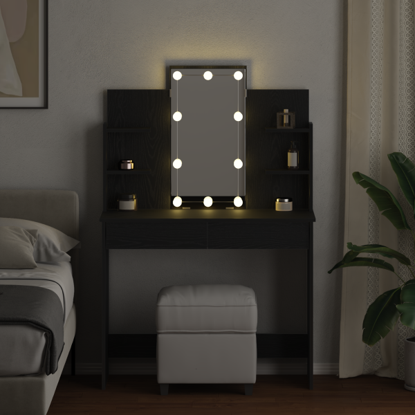 Mesa de Maquiagem  com Luzes LED Carvalho Preto 96x40x142 cm M 4