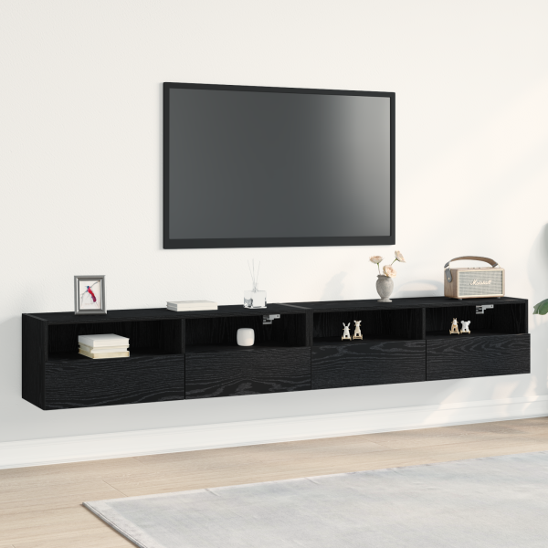 Gabinetes de Pared para TV 2 pcs Negro Roble 100x30x30 cm Madera Elaborada D