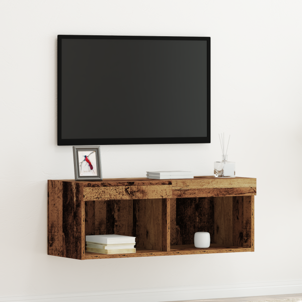 Mueble de pared para TV  con luces LED de madera envejecida 80x30x30 cm D