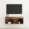Mueble de pared para TV  con luces LED de madera envejecida 80x30x30 cm 5