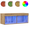 Gabinetes para TV de  con luces LED 2 piezas en roble artesanal 80x30x30 cm 4